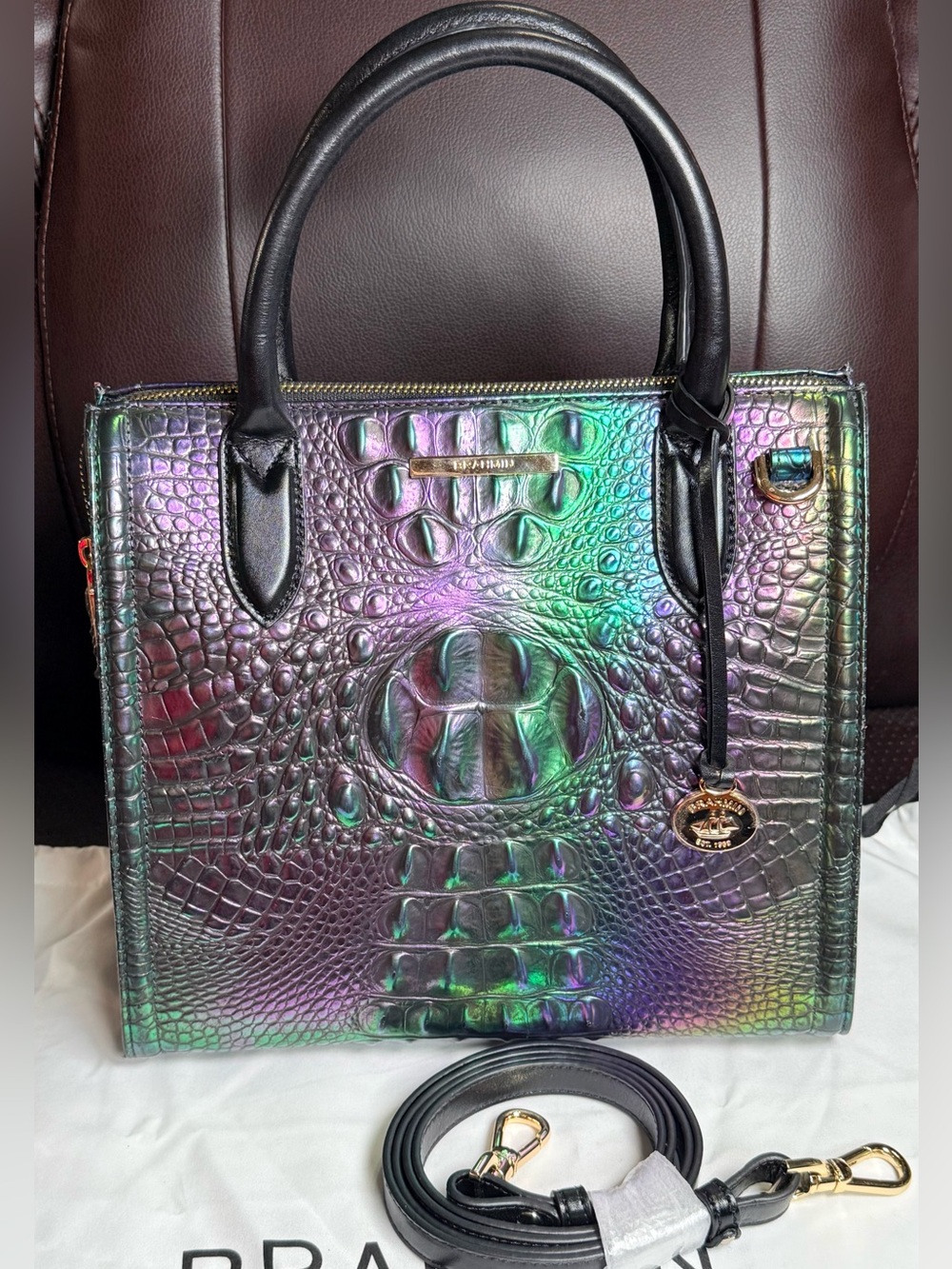 Brahmin Caroline Labyrinth Embossed Leather Small Satchel